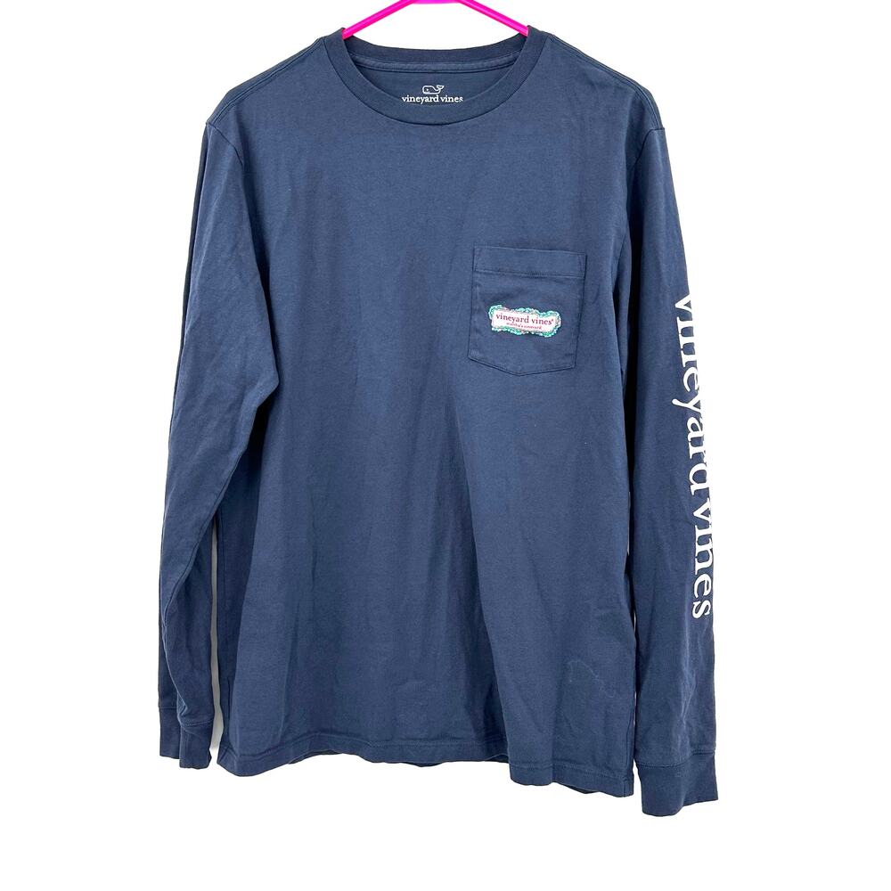 Vineyard Vines Size Small Shirt Blue Graphic Print Long Sleeve Tee Christmas‎